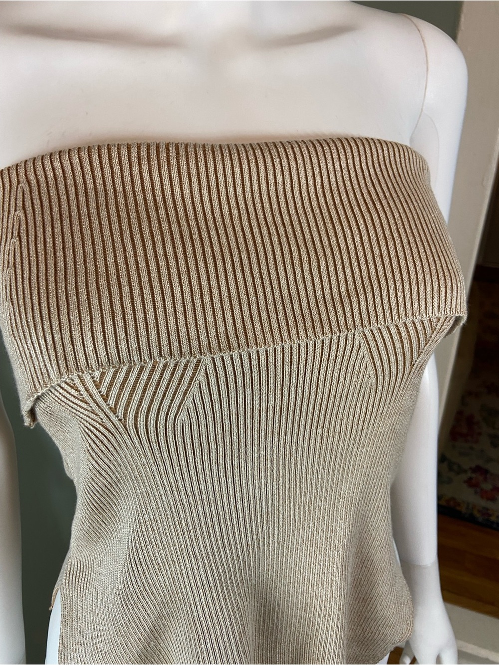 NWT New Mon Renn Beige Asymmetrical Strapless Knit Sweater Tube Top Small [CH] - Picture 7 of 12